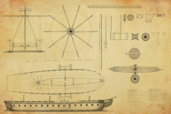 US Navy Ship Paddle Propulsion Plans - Ship Blueprint Drawing, Battleship Blueprint, Old Ship Blueprint Poster, Warship Poster