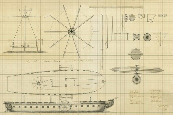 US Navy Ship Paddle Propulsion Plans - Ship Blueprint Drawing, Battleship Blueprint, Old Ship Blueprint Poster, Warship Poster