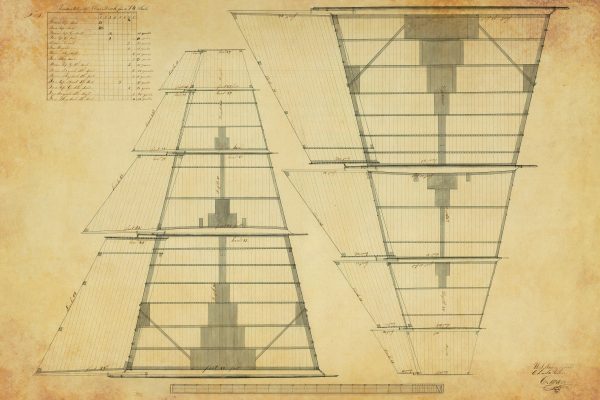 Sails of a 74 Gun Ship Plan Drawing - Navy Ship Blueprint, Old Gun Ship Blueprint, Navy Ship Poster Blueprint, Warship Blueprint, Sails