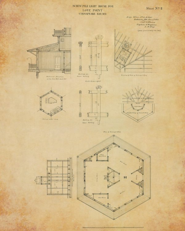 Love Point Lighthouse Blueprint - Maryland Lighthouse, Lighthouse Poster Print, Maritime Poster, Beach House Décor, Nautical Decor Print