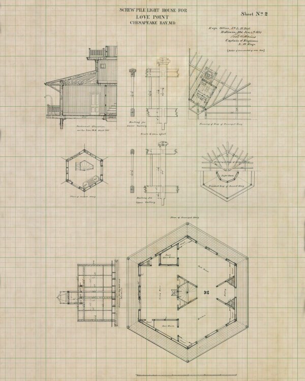 Love Point Lighthouse Blueprint - Maryland Lighthouse, Lighthouse Poster Print, Maritime Poster, Beach House Décor, Nautical Decor Print