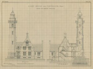 Cleveland Lighthouse Tower and Dwelling Blueprint – Lighthouse Drawing, Nautical Poster, Beach House Décor, Ohio Lighthouse Poster Print