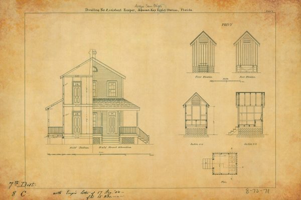 Cape San Blas Light Station Keeper Dwelling Blueprint - Lighthouse Print, Maritime Poster, Beach House Décor, Florida Lighthouse Poster