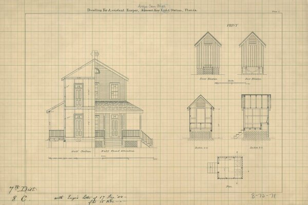 Cape San Blas Light Station Keeper Dwelling Blueprint - Lighthouse Print, Maritime Poster, Beach House Décor, Florida Lighthouse Poster