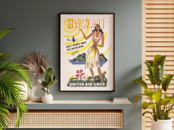 Hawaii Travel Poster - 1950s United Air Lines, Retro Wall Art, Mid-Century Decor, Tropical Paradise, Travel Gift