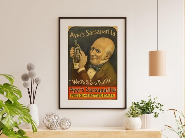 Tonic Advertisement Poster - Late 1800s Ayer’s Sarsaparilla, Retro Medical Decor, Antique Advertising, Quirky Wall Art