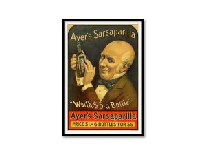 Tonic Advertisement Poster – Late 1800s Ayer’s Sarsaparilla, Retro Medical Decor, Antique Advertising, Quirky Wall Art