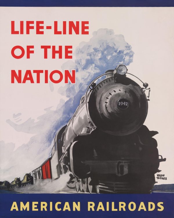 Vintage Railroad Poster - 1942 Life-Line of the Nation, Retro Train Art, WWII Railroads, Mid-Century Modern Decor, Train Enthusiast Gift