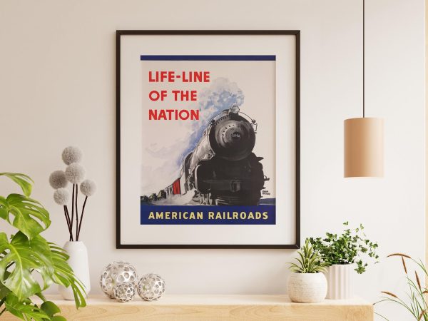 Vintage Railroad Poster - 1942 Life-Line of the Nation, Retro Train Art, WWII Railroads, Mid-Century Modern Decor, Train Enthusiast Gift