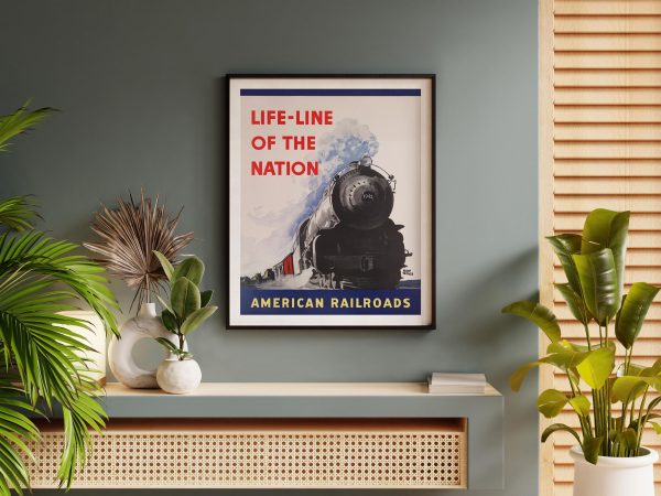 Vintage Railroad Poster - 1942 Life-Line of the Nation, Retro Train Art, WWII Railroads, Mid-Century Modern Decor, Train Enthusiast Gift