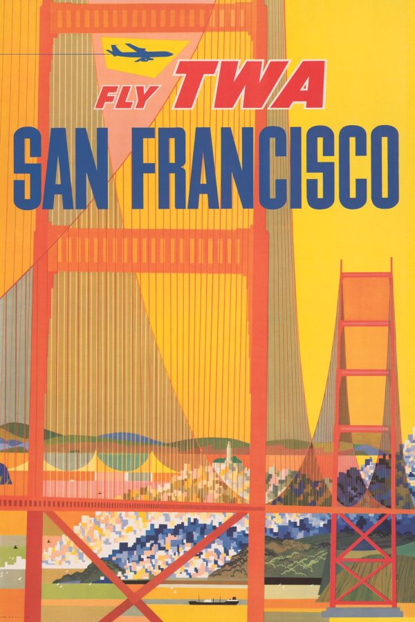 San Francisco Travel Poster - 1950s TWA, Retro Golden Gate Bridge Art, Mid-Century Modern Decor, California Travel Gift, Pilot Gift