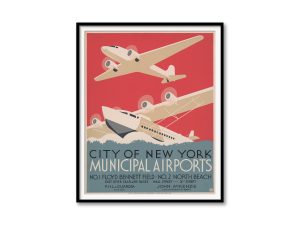 New York Municipal Airports Poster – 1930s Art, Retro Aviation Decor, City of New York, LaGuardia Airport History Gift, Pilot Gift, Aviation