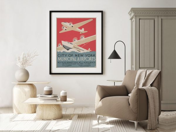 New York Municipal Airports Poster - 1930s Art, Retro Aviation Decor, City of New York, LaGuardia Airport History Gift, Pilot Gift, Aviation