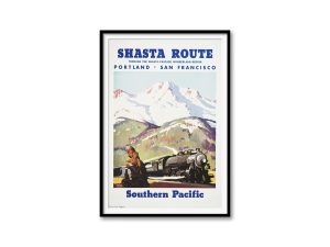 Shasta Route Poster – Southern Pacific Railroad, 1930s Travel Art, Retro Train Decor, Pacific Northwest, Maurice Logan Artwork