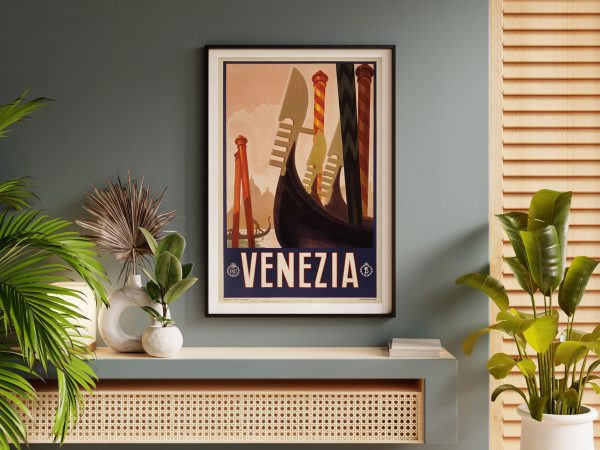 Venezia Travel Poster - Italian Tourism Art, Gondolas in Venice, 1930s ENIT Decor, Retro Italy Wall Art, Venice Poster, Vintage Venice