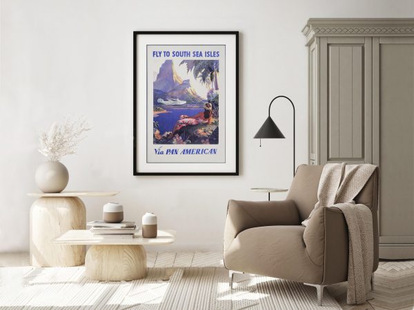 Fly to South Sea Isles Poster - Pan American Airways, Retro 1940s Travel Art, Tropical Vacation Decor, Island Getaway Gift, Pilot Gift