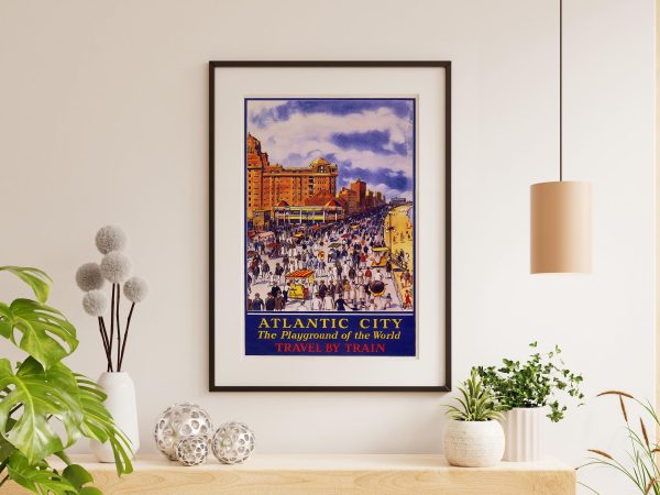 Atlantic City Travel Poster - The Playground of the World, Train Travel Art, Retro Seaside Decor, 1920s Beach Vacation Gift