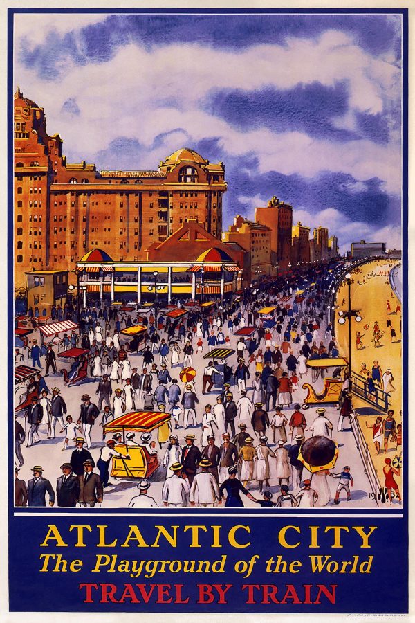 Atlantic City Travel Poster - The Playground of the World, Train Travel Art, Retro Seaside Decor, 1920s Beach Vacation Gift