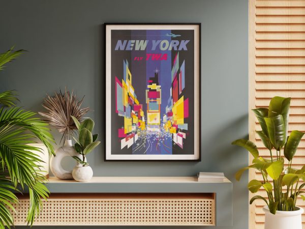 New York Travel Poster - TWA Airlines, 1960s Times Square Art, Retro City Decor, New York City Enthusiast Gift, Aviation Poster, TWA Poster