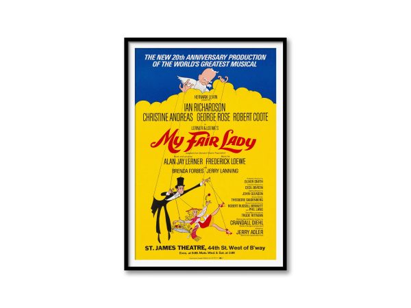 My Fair Lady 20th Anniversary Broadway Poster - 1976 Musical Revival, Lerner & Loewe, Retro Theater Art