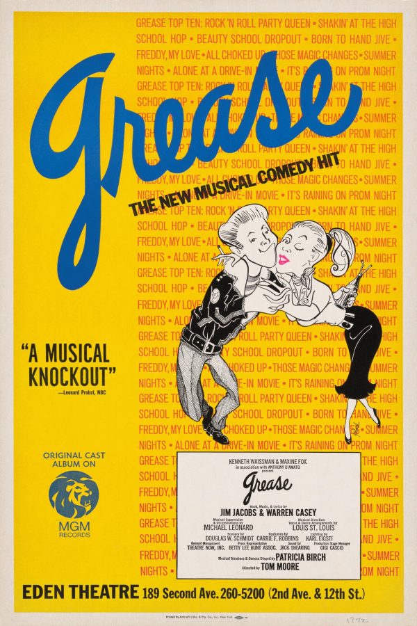 Grease Musical Poster 1972 - Original Broadway Show Art, Jim Jacobs & Warren Casey, Retro Theater Decor, Eden Theatre, Musical Memorabilia