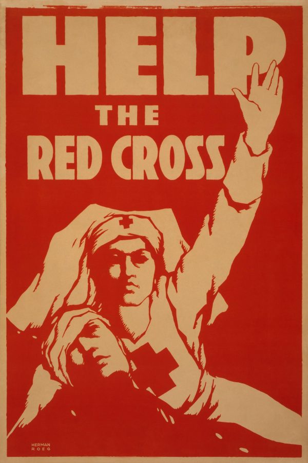 Help the Red Cross Poster - WWI Nurse Artwork, Vintage War Propaganda, Red Cross Support, World War I History, Medical Aid Wall Art