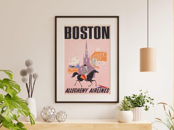 Boston Travel Poster, Allegheny Airlines Historic Art, Vintage Airline Advertisement, Mid-Century Travel Decor, Boston Wall Art