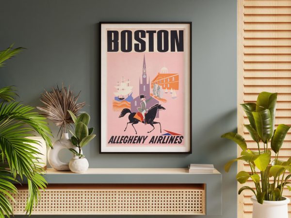 Boston Travel Poster, Allegheny Airlines Historic Art, Vintage Airline Advertisement, Mid-Century Travel Decor, Boston Wall Art