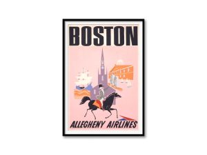 Boston Travel Poster, Allegheny Airlines Historic Art, Vintage Airline Advertisement, Mid-Century Travel Decor, Boston Wall Art