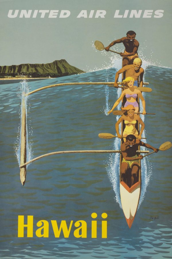 Hawaii United Air Lines Poster - Vintage Hawaiian Travel Art, Mid-Century Airline Advertising, Tropical Wall Decor, Beach Lover Gift