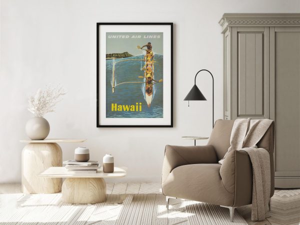 Hawaii United Air Lines Poster - Vintage Hawaiian Travel Art, Mid-Century Airline Advertising, Tropical Wall Decor, Beach Lover Gift