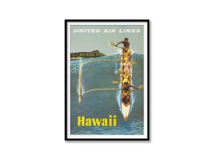 Hawaii United Air Lines Poster – Vintage Hawaiian Travel Art, Mid-Century Airline Advertising, Tropical Wall Decor, Beach Lover Gift