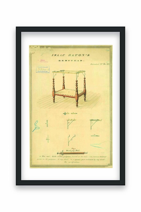 Bedstead Patent Print 1838 - Vintage Bedroom Decor, Antique Bed Art, Historical Furniture Poster, Study Wall Art, Bed Patent