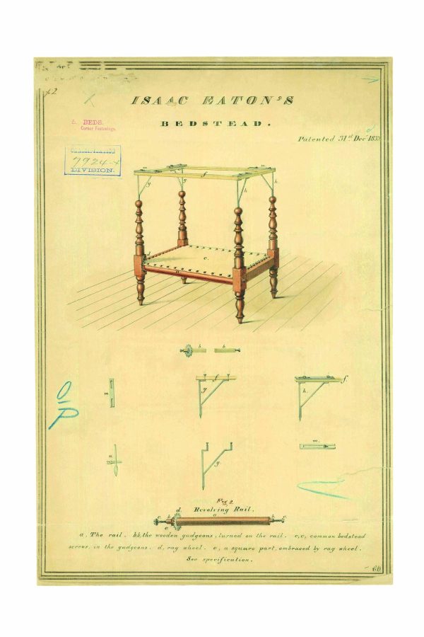 Bedstead Patent Print 1838 - Vintage Bedroom Decor, Antique Bed Art, Historical Furniture Poster, Study Wall Art, Bed Patent