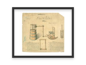 Churn Patent Print 1827 – Vintage Kitchen Decor, Antique Home Goods Art, Rustic Farmhouse Wall Poster, Historical Cooking Tool