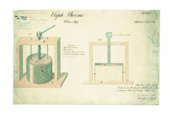 Cheese Press Patent Print 1834 - Vintage Dairy Equipment, Antique Cheese Making Tool, Historical Cheese Press Design, Cheese Maker Gift