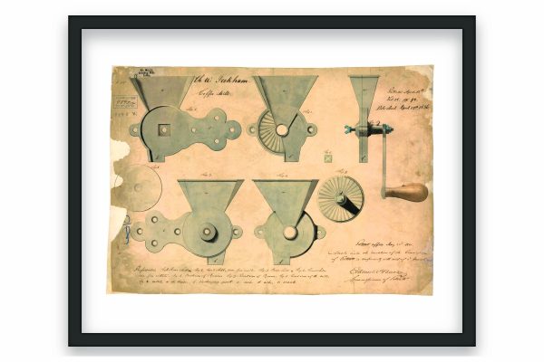 Coffee Mill Patent Print 1858 - Vintage Kitchen Decor, Antique Coffee Grinder Art, Historical Home Poster, Study Wall Art, Coffee Lover Gift