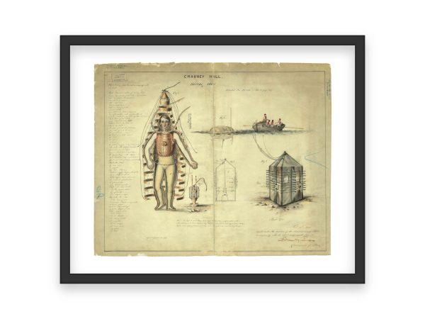 Diving Suit Patent Print 1838 - Nautical Art Decor, Vintage Diving Suit, Historical Marine Poster, Steampunk Wall Art, Antique Engineering