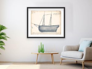 Iron Schooner Patent Print 1835 – Vintage Shipbuilding Design, Iron Hull and Mast Structure, Historical Naval Engineering, Nautical Gift