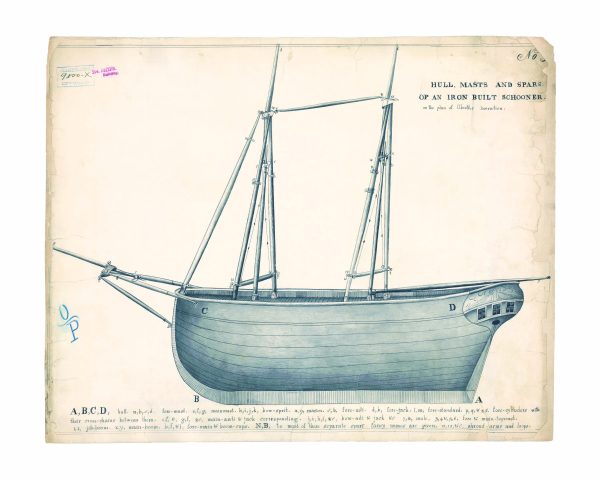 Iron Schooner Patent Print 1835 - Vintage Shipbuilding Design, Iron Hull and Mast Structure, Historical Naval Engineering, Nautical Gift