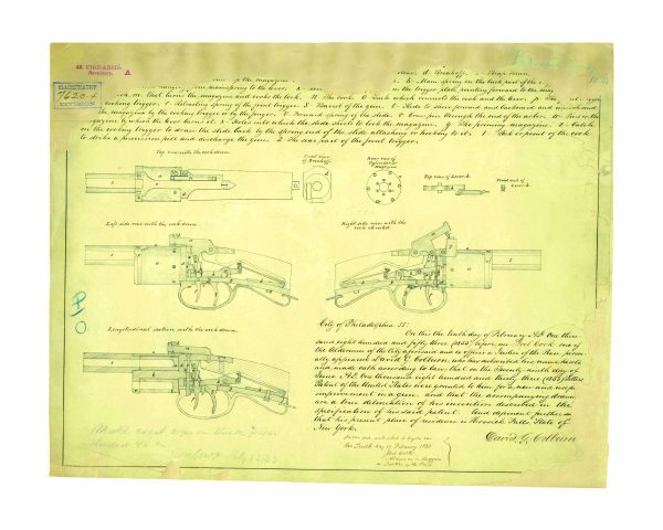 Revolver Patent Print 1838 - Vintage Firearm Decor, Antique Gun Art, Historical Weapon Poster, Man Cave Wall Art