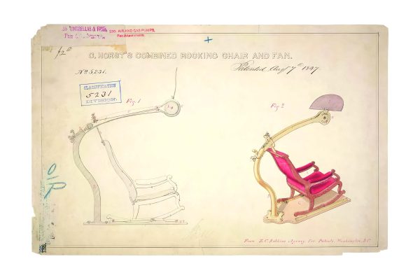 Rocking Chair and Fan Patent Print 1847 - Vintage Furniture Art, Antique Home Decor, Unique Gift, 19th Century Invention Poster