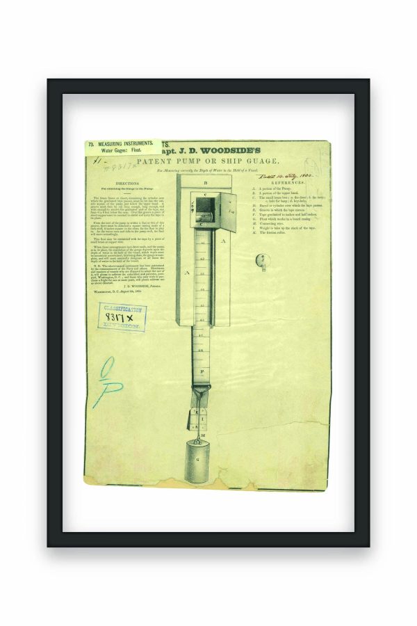 Pump Ship Gauge Patent Print 1834 - Vintage Nautical Decor, Antique Ship Instrument Art, Historical Maritime Poster, Study Wall Art