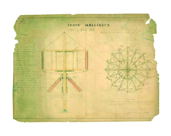 Windmill Patent Print 1838 - Vintage Engineering Art, Renewable Energy Decor, Historical Windmill Poster, Antique Wall Art