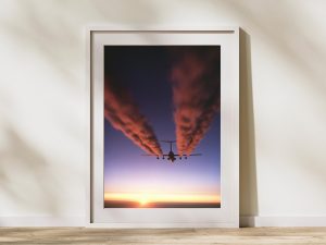 C-141 Starlifter at Sunset – Military Cargo Plane Poster, Aviation Art, Sunset Contrails, Airlift Command Decor, Transport Aircraft Print