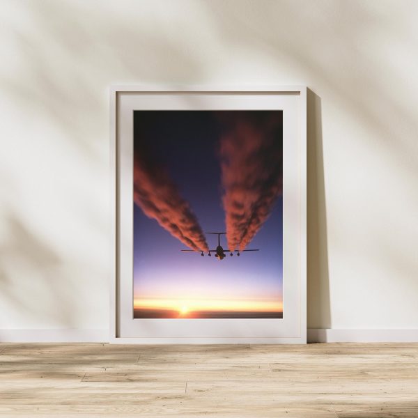 C-141 Starlifter at Sunset – Military Cargo Plane Poster, Aviation Art, Sunset Contrails, Airlift Command Decor, Transport Aircraft Print