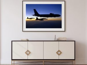 Northrop F-5E Tiger II Refueling at Dusk Print – Military Aircraft Poster, Aviation Art, Aerial Refueling Silhouette, Jet Fighter Decor