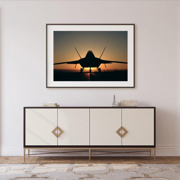 F-22 Raptor Silhouette at Sunset – Stealth Fighter Jet Poster, Aviation Art, Military Aircraft Decor, Air Force Fighter Sunset Silhouette