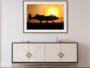 A-10 Thunderbolt II at Sunset – Military Jet Poster, Aviation Art, Close Air Support Decor, Warplane Silhouette Print