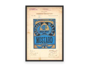 Detroit Mills Gold Dust Mustard Trademark 1872 - Vintage Mustard Label Art, Retro Food Packaging, Antique Kitchen Decor, Culinary Wall Art